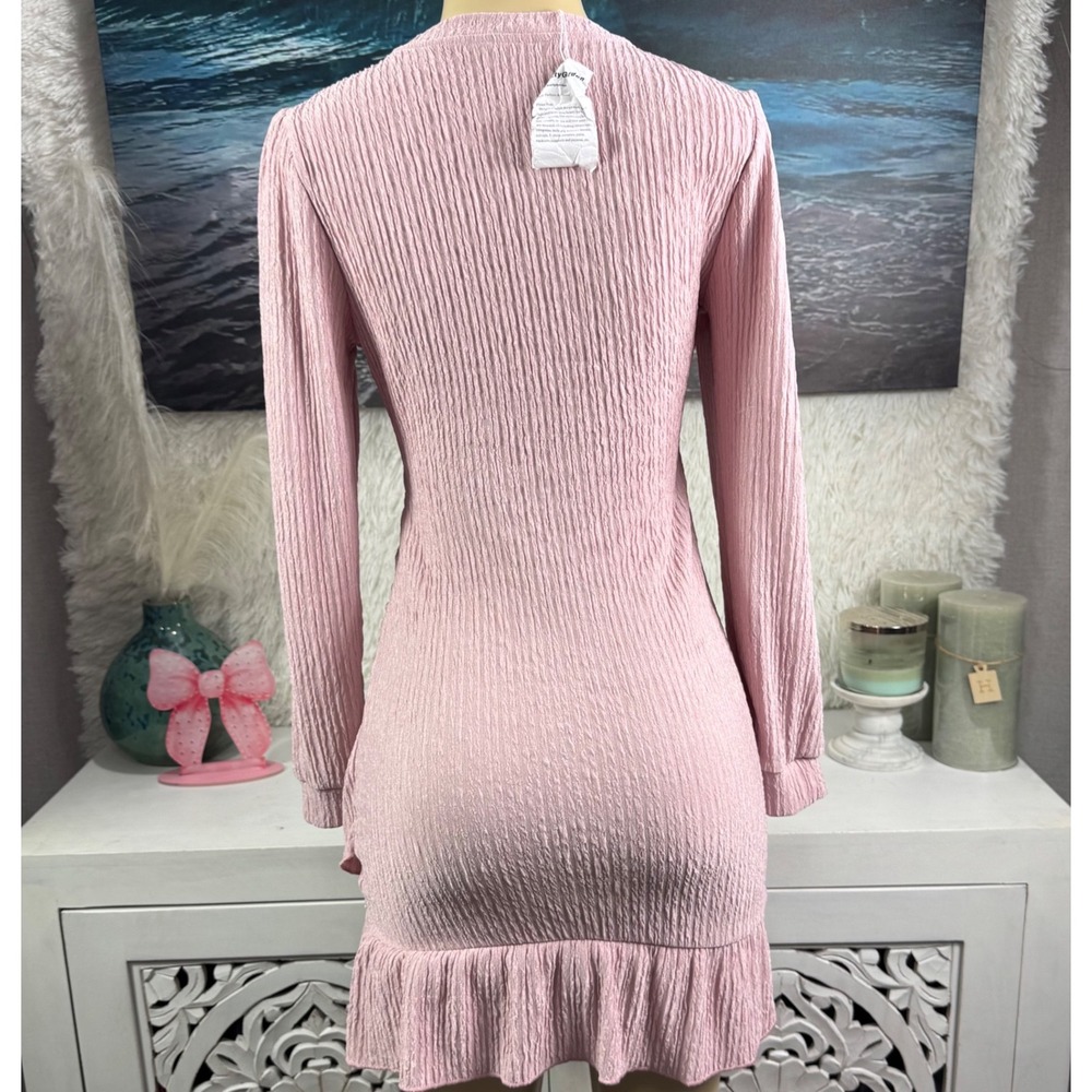 PrettyGarden Blush Pink Ruched Ruffle Mini Dress Size Small NWT - Picture 2 of 6